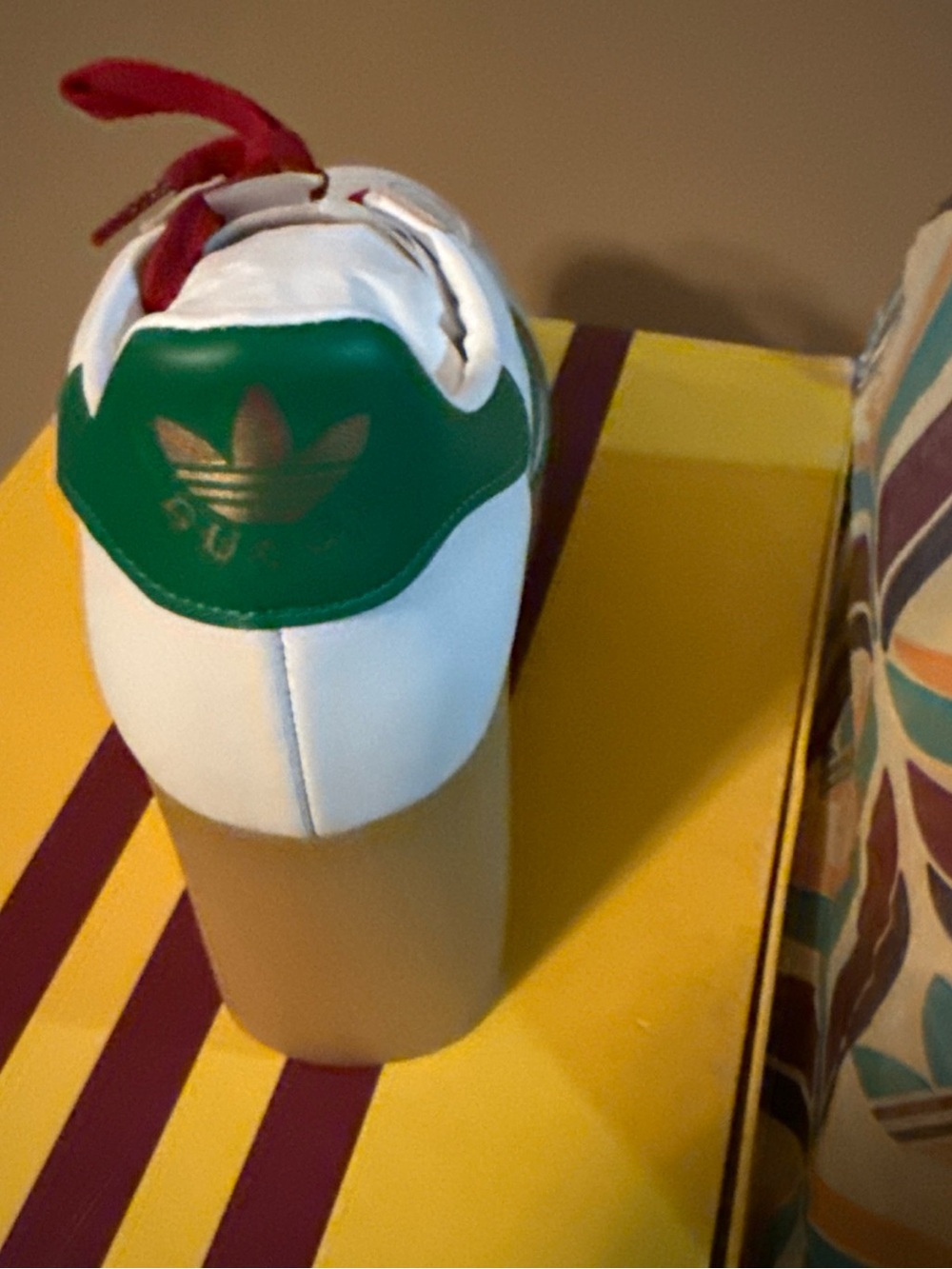 Gucci Adidas Gazelle Leather Wedge  Sneakers with Green Heel Tab and Red Laces